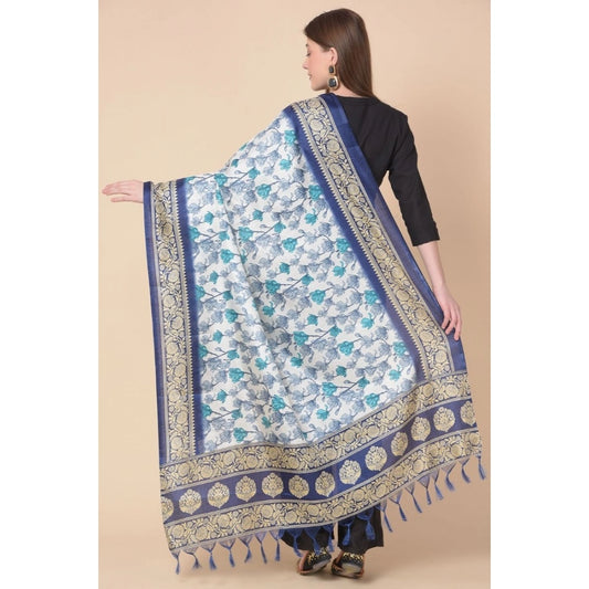 Women's Art Silk Printed Dupatta (Blue, Length: 2.25 to 2.50 Mtr)