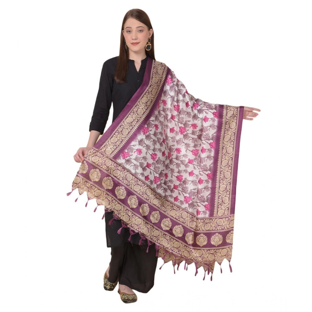Women's Art Silk Printed Dupatta (Purple, Length: 2.25 to 2.50 Mtr)