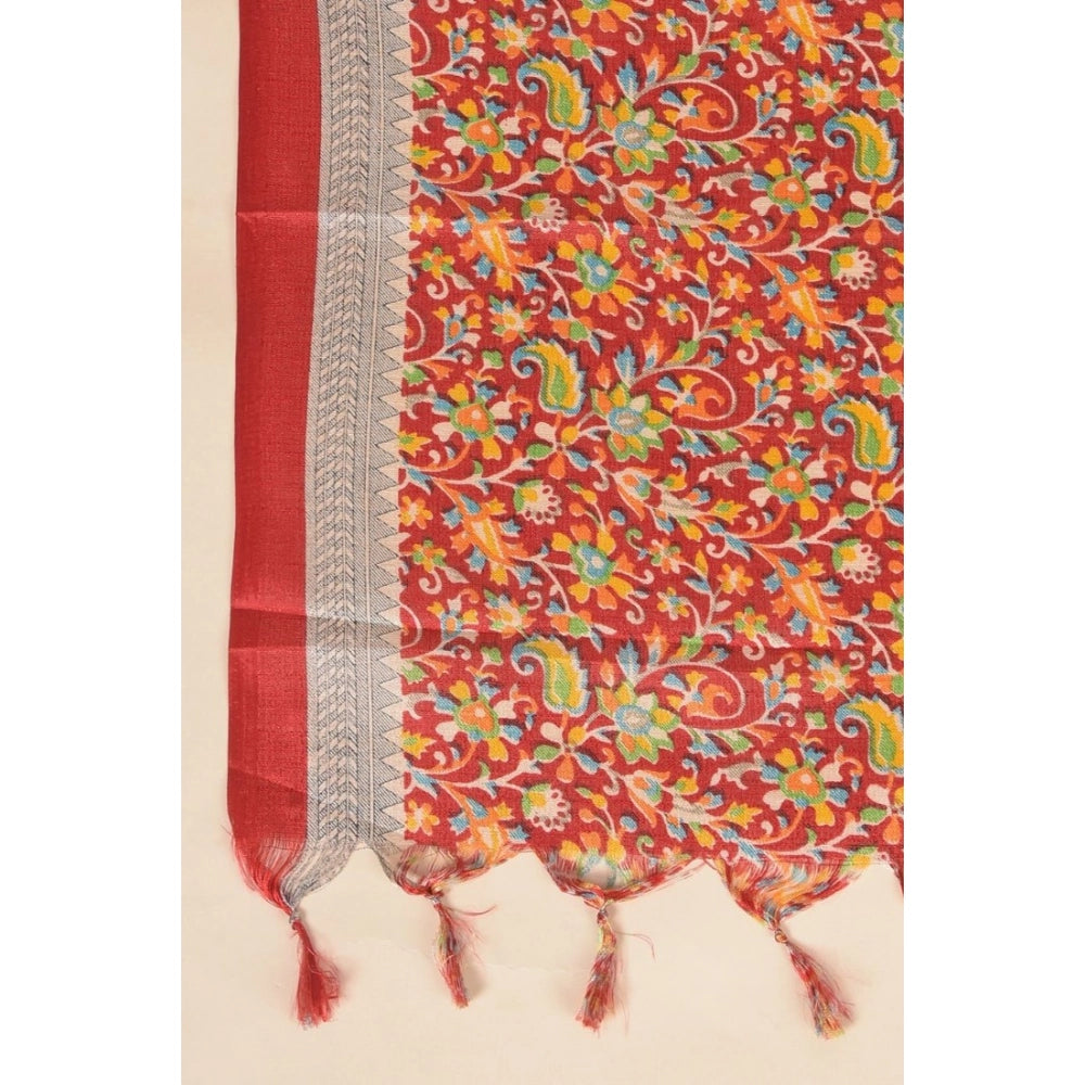 Women's Art Silk Printed Dupatta (Red, Length: 2.25 to 2.50 Mtr)