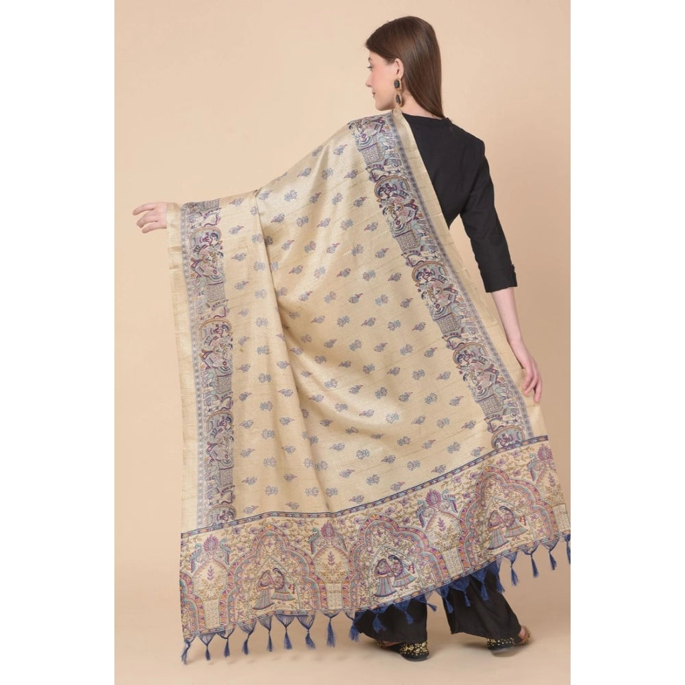 Women's Art Silk Printed Dupatta (Gold, Length: 2.25 to 2.50 Mtr)