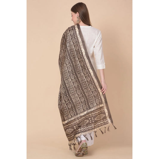 Women's Art Silk Printed Dupatta (Brown, Length: 2.25 to 2.50 Mtr)