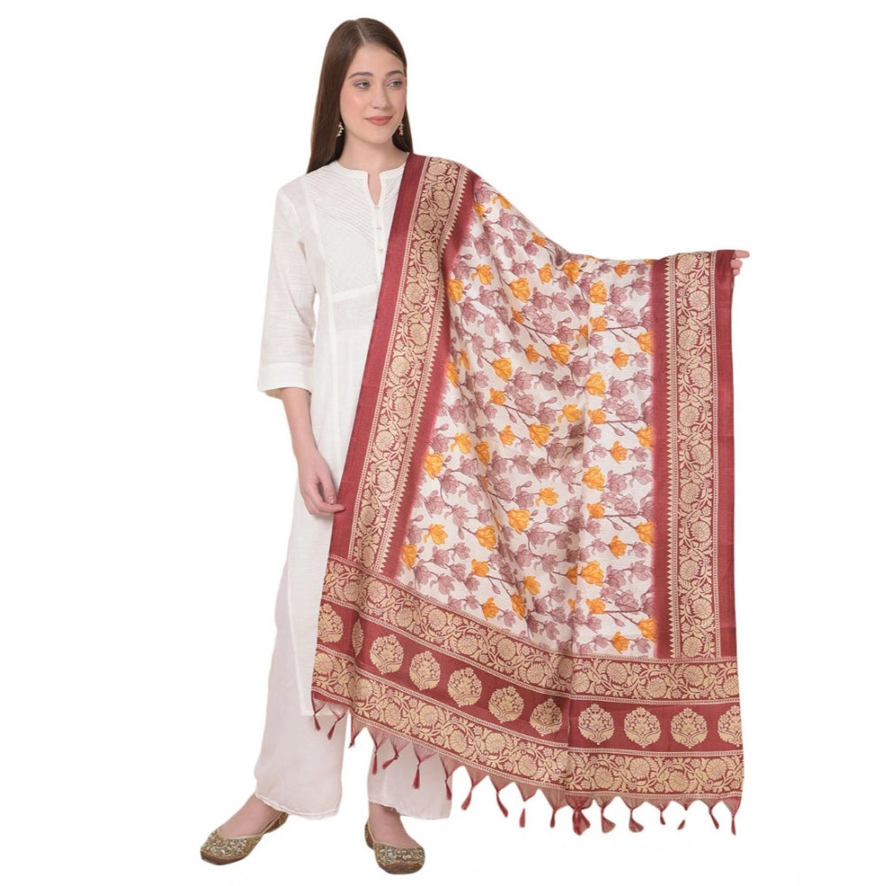 Women's Art Silk Printed Dupatta (Maroon, Length: 2.25 to 2.50 Mtr)