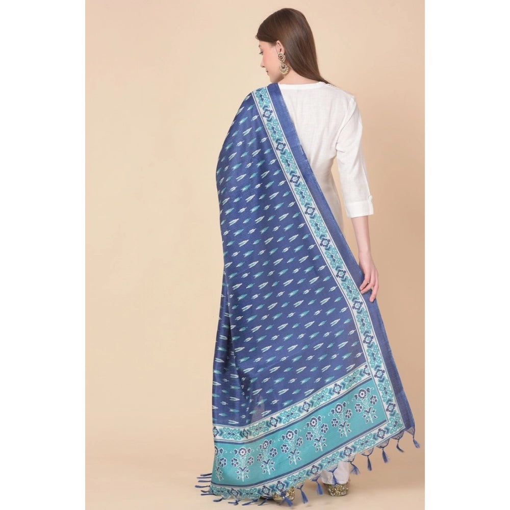 Women's Art Silk Printed Dupatta (Blue, Length: 2.25 to 2.50 Mtr)