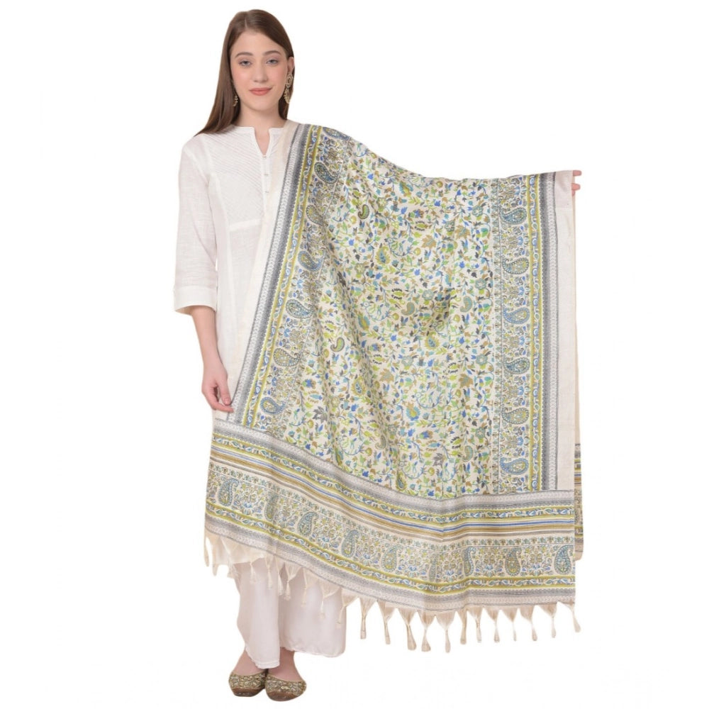Women's Art Silk Printed Dupatta (Grey, Length: 2.25 to 2.50 Mtr)