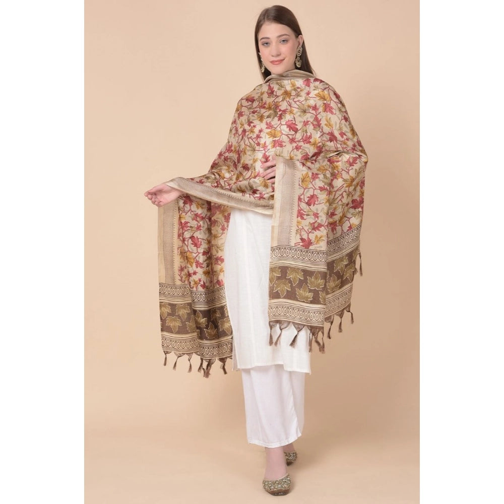 Women's Art Silk Printed Dupatta (Gold, Length: 2.25 to 2.50 Mtr)