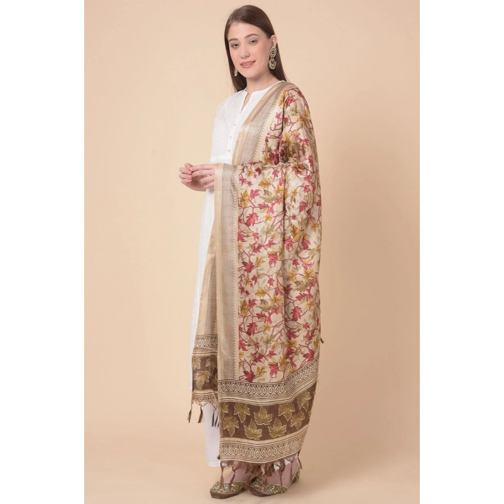Women's Art Silk Printed Dupatta (Gold, Length: 2.25 to 2.50 Mtr)