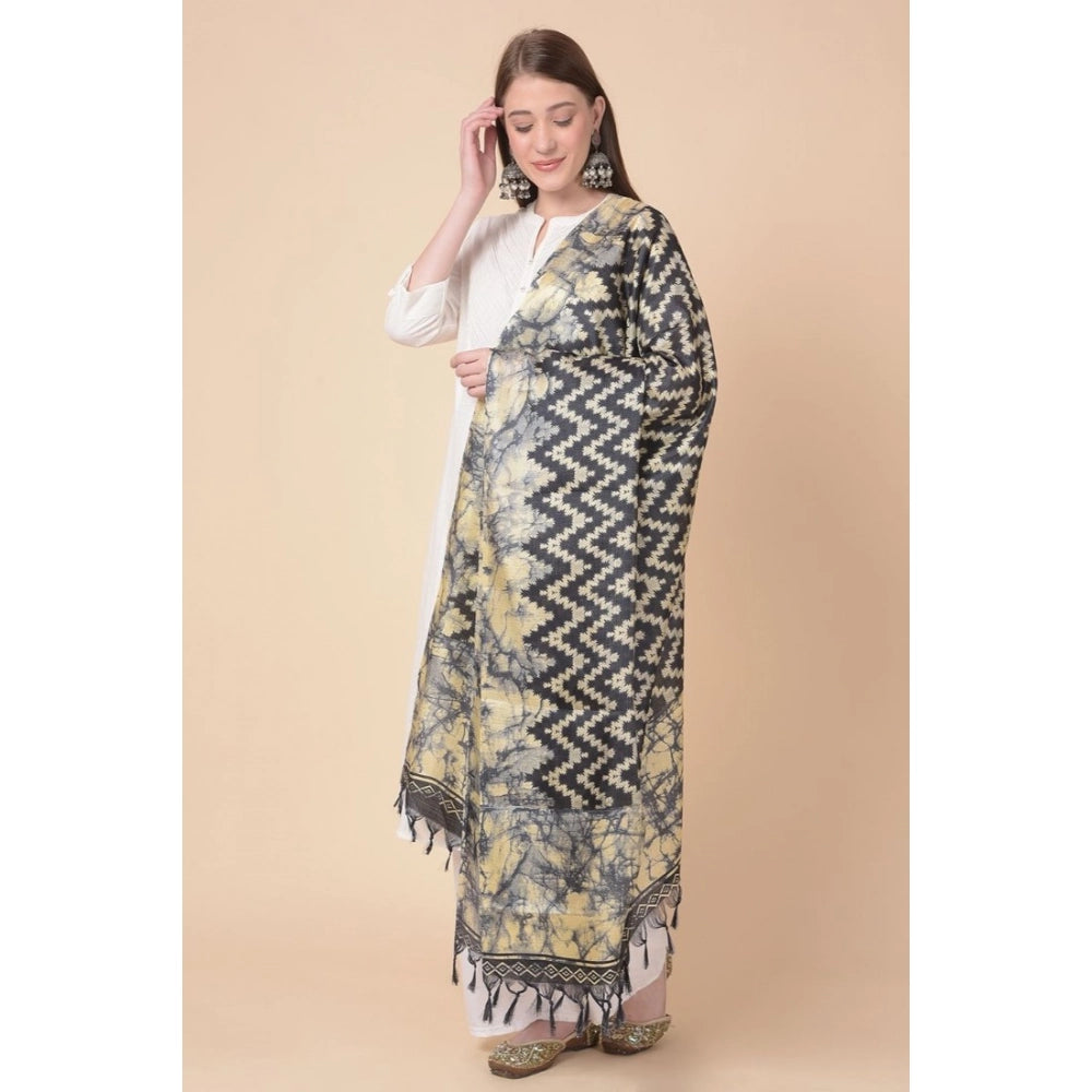 Women's Art Silk Printed Dupatta (Black, Length: 2.25 to 2.50 Mtr)