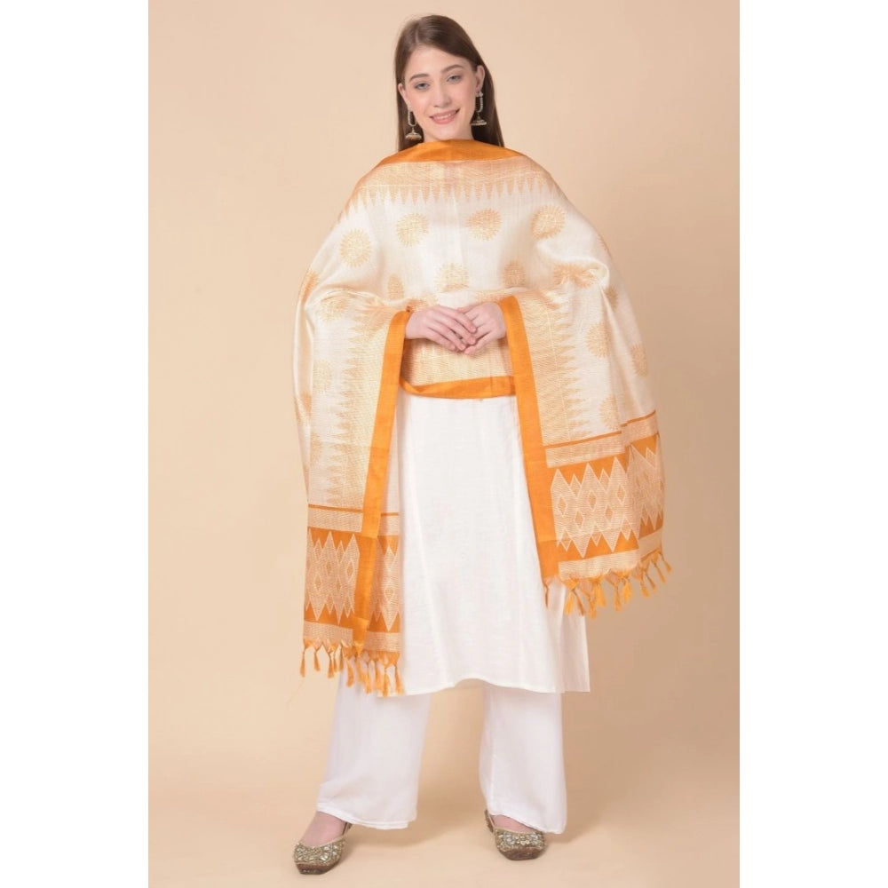 Women's Art Silk Printed Dupatta (Orange, Length: 2.25 to 2.50 Mtr)