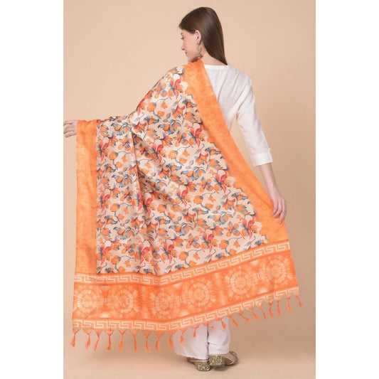 Women's Art Silk Printed Dupatta (Orange, Length: 2.25 to 2.50 Mtr)