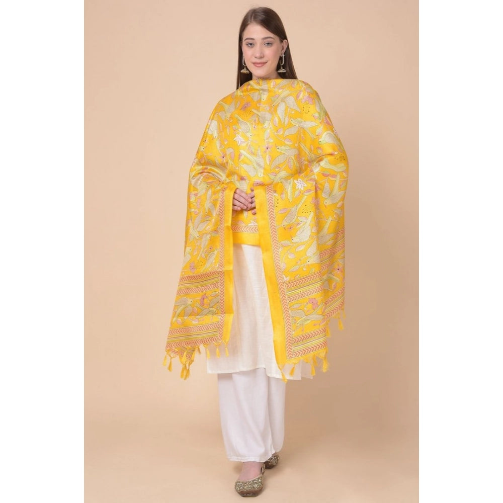 Women's Art Silk Printed Dupatta (Yellow, Length: 2.25 to 2.50 Mtr)