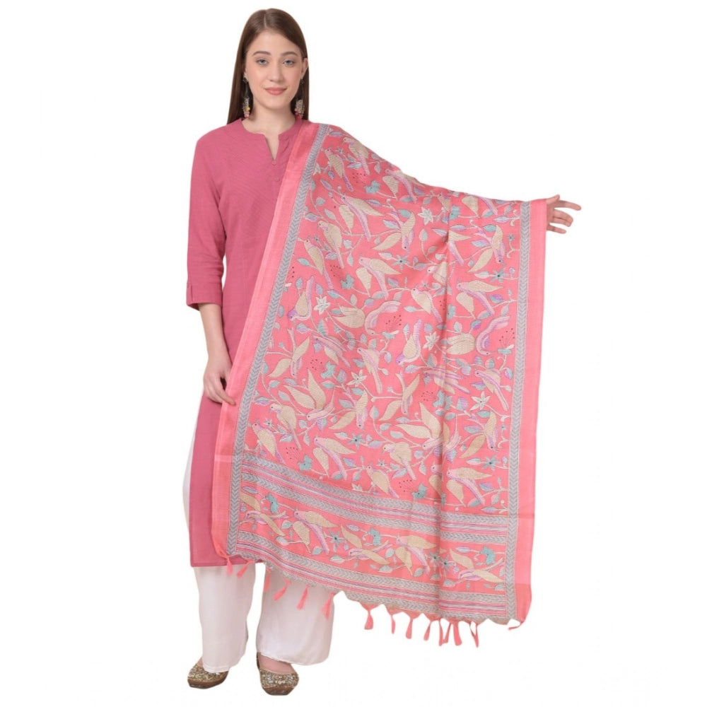 Women's Art Silk Printed Dupatta (Pink, Length: 2.25 to 2.50 Mtr)