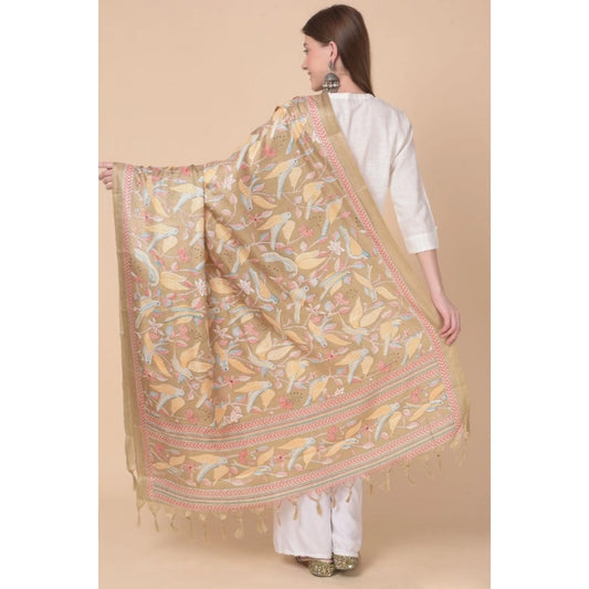 Women's Art Silk Printed Dupatta (Light Brown, Length: 2.25 to 2.50 Mtr)