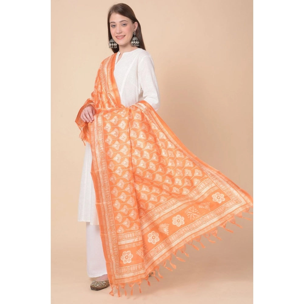 Women's Art Silk Printed Dupatta (Orange, Length: 2.25 to 2.50 Mtr)