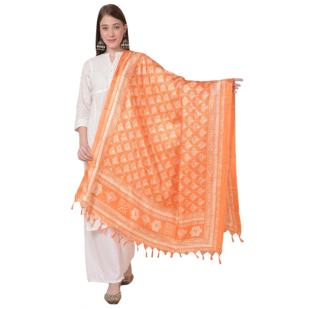Women's Art Silk Printed Dupatta (Orange, Length: 2.25 to 2.50 Mtr)