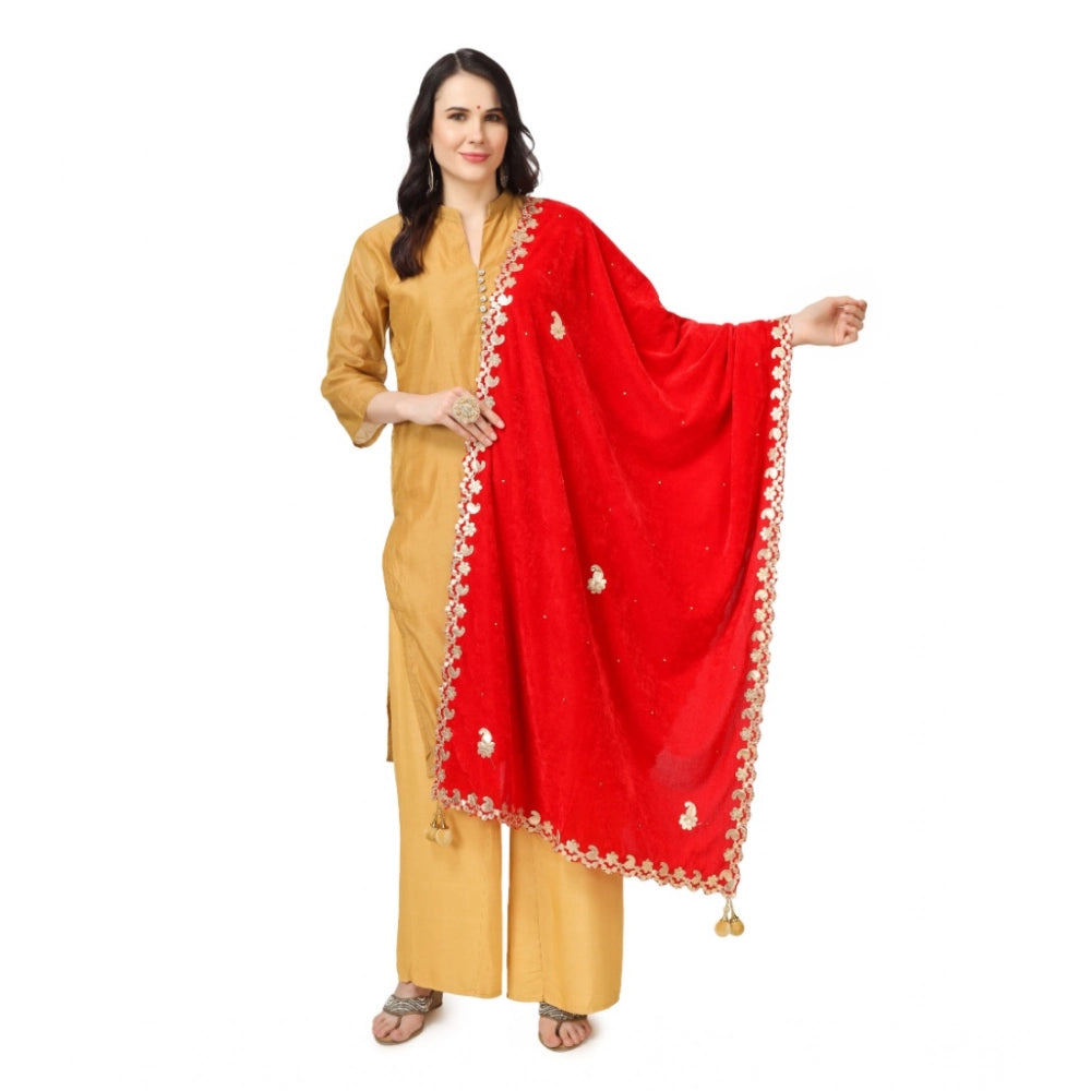 Women's Velvet Gotta Patti Dupatta (Red, Length: 2.25 to 2.50 Mtr)