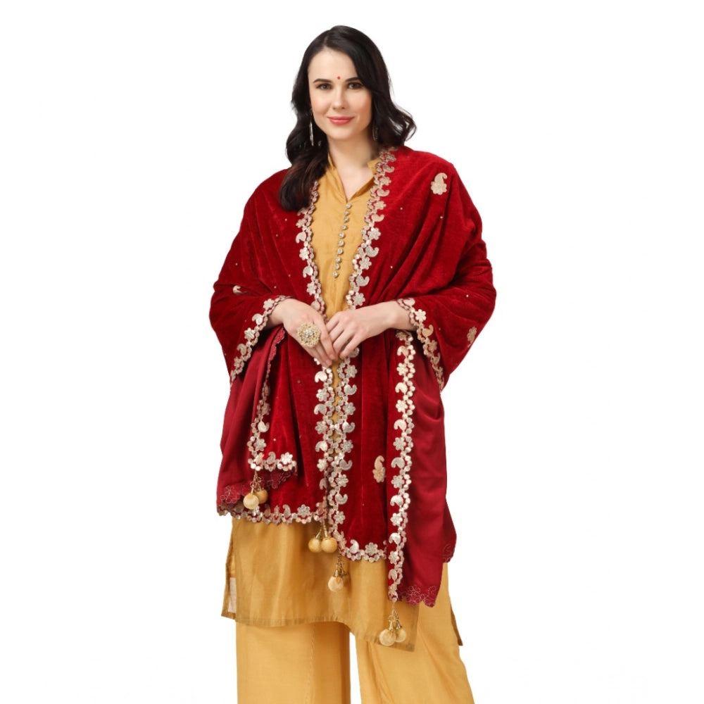 Women's Velvet Gotta Patti Dupatta (Maroon, Length: 2.25 to 2.50 Mtr)