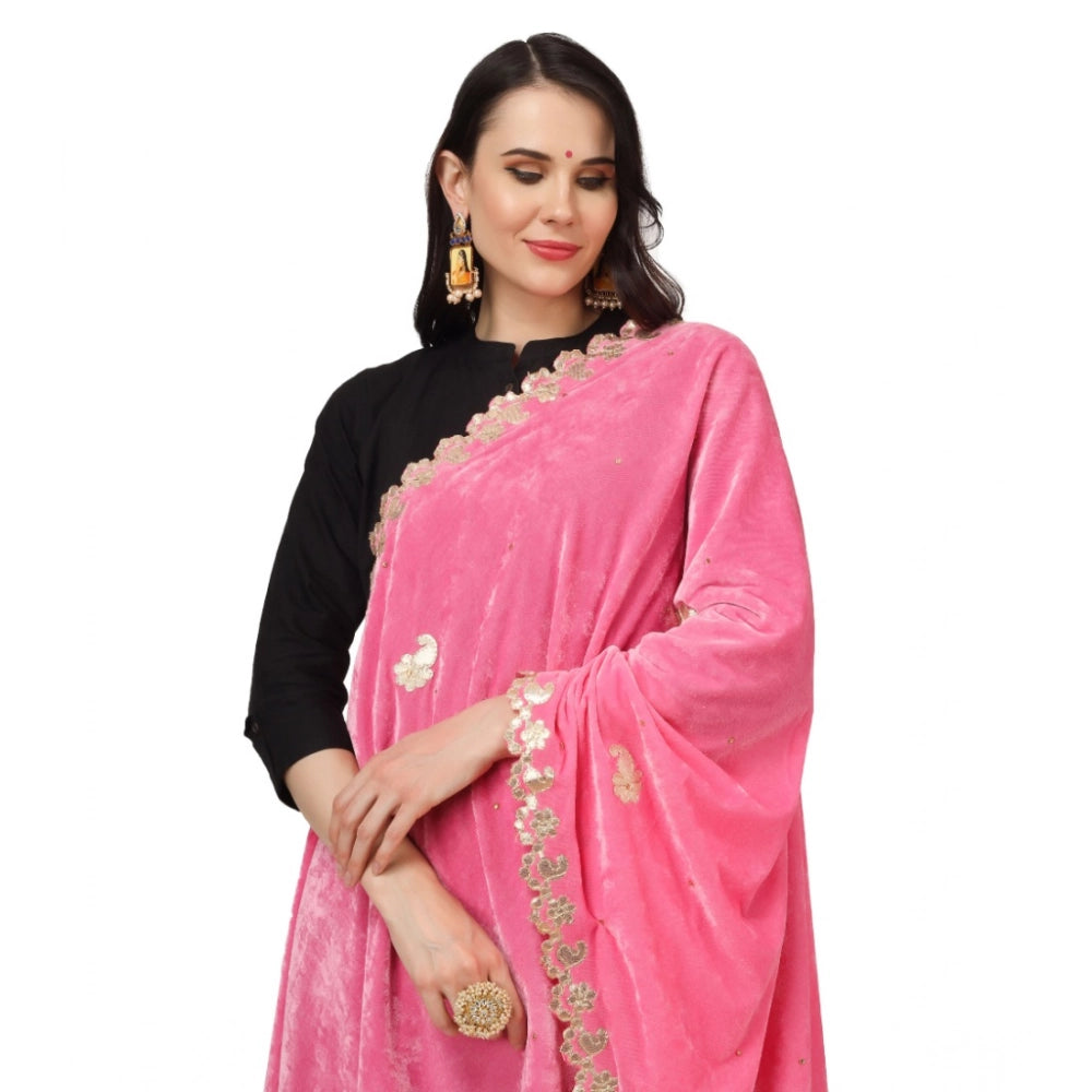 Women's Velvet Gotta Patti Dupatta (Pink, Length: 2.25 to 2.50 Mtr)