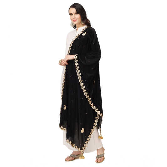 Women's Velvet Gotta Patti Dupatta (Black, Length: 2.25 to 2.50 Mtr)