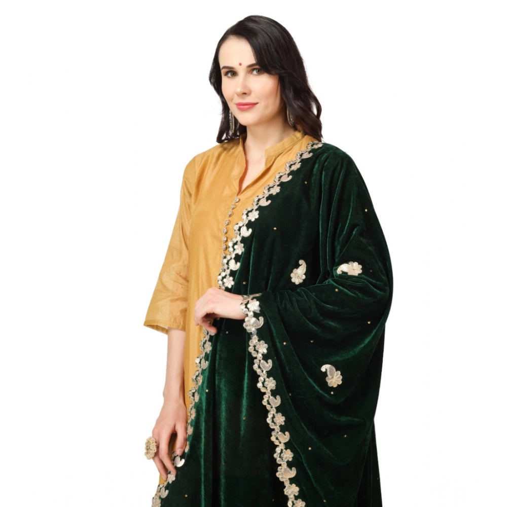 Women's Velvet Gotta Patti Dupatta (Green, Length: 2.25 to 2.50 Mtr)
