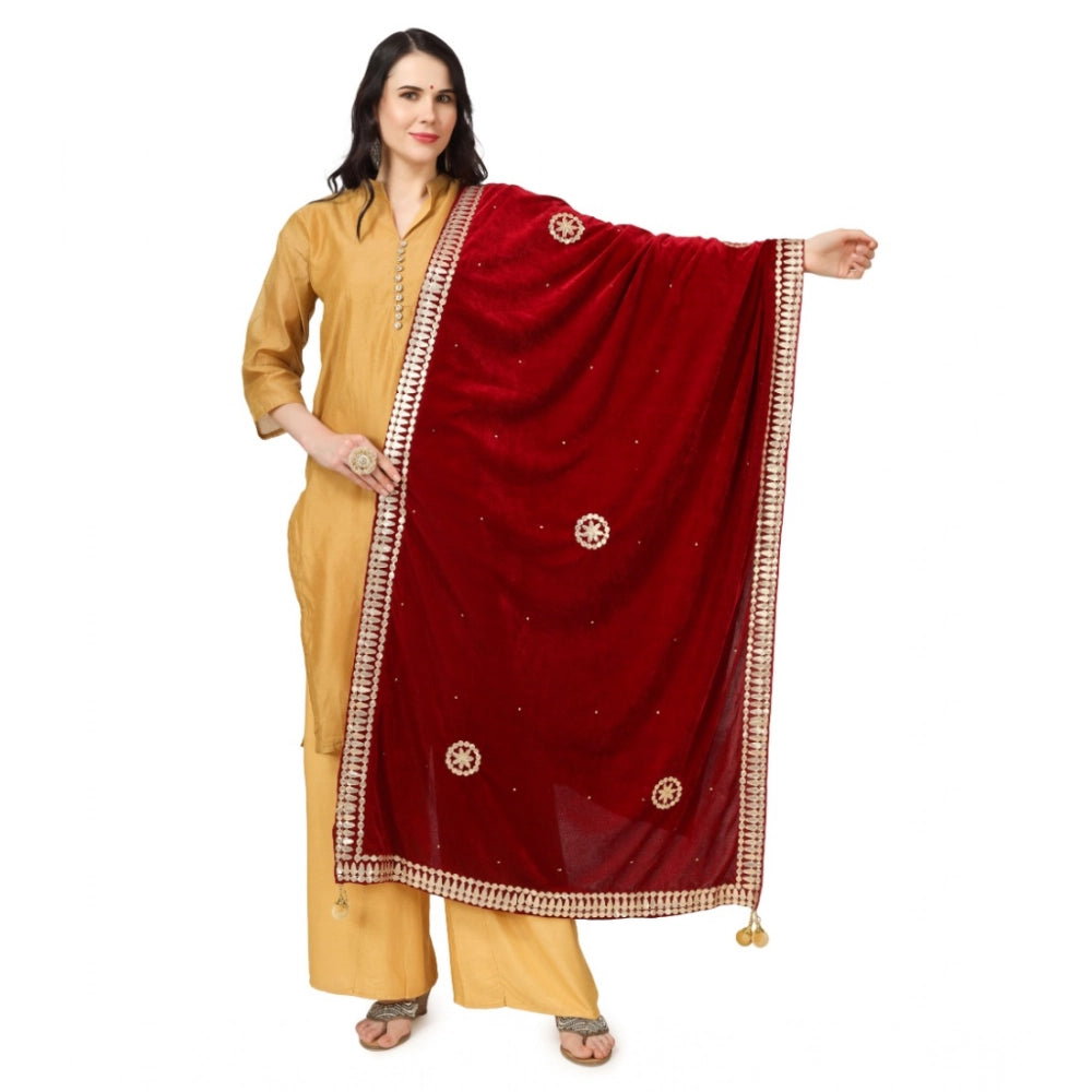 Women's Velvet Gotta Patti Dupatta (Maroon, Length: 2.25 to 2.50 Mtr)