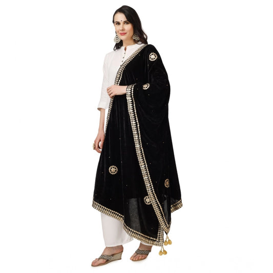 Women's Velvet Gotta Patti Dupatta (Black, Length: 2.25 to 2.50 Mtr)