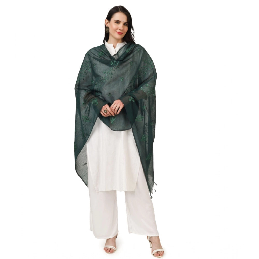 Women's Cotton Embroidered Dupatta (Green, Length: 2.25 to 2.50 Mtr)
