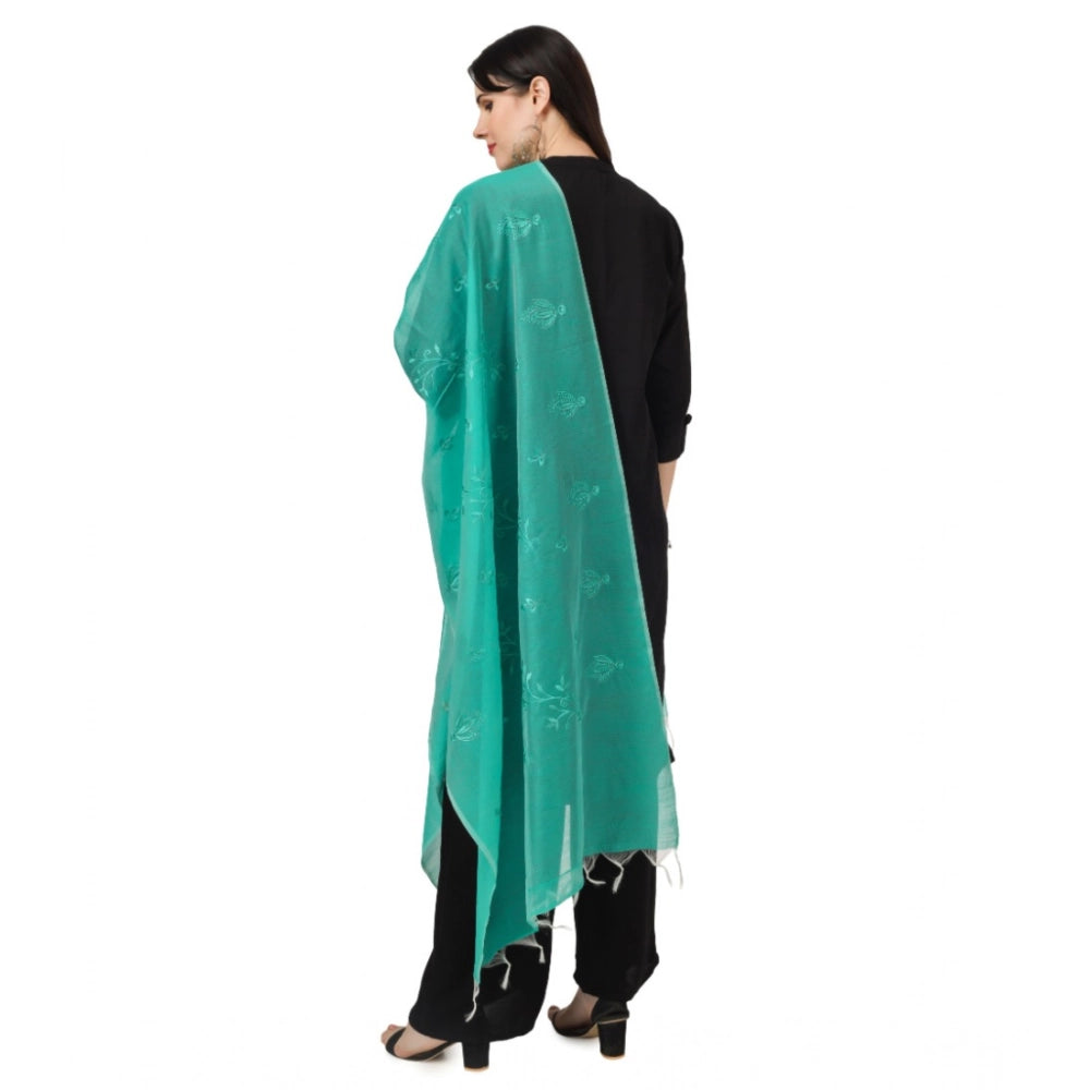 Women's Cotton Embroidered Dupatta (Turquoise, Length: 2.25 to 2.50 Mtr)