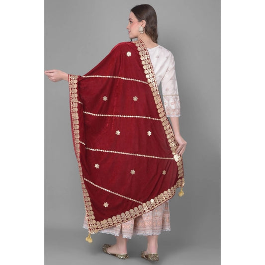 Women's Velvet Gotta Patti Dupatta (Maroon, Length: 2.25 to 2.50 Mtr)