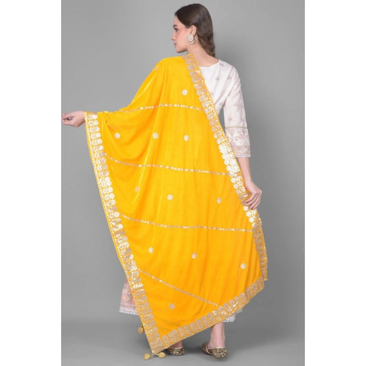 Women's Velvet Gotta Patti Dupatta (Yellow, Length: 2.25 to 2.50 Mtr)