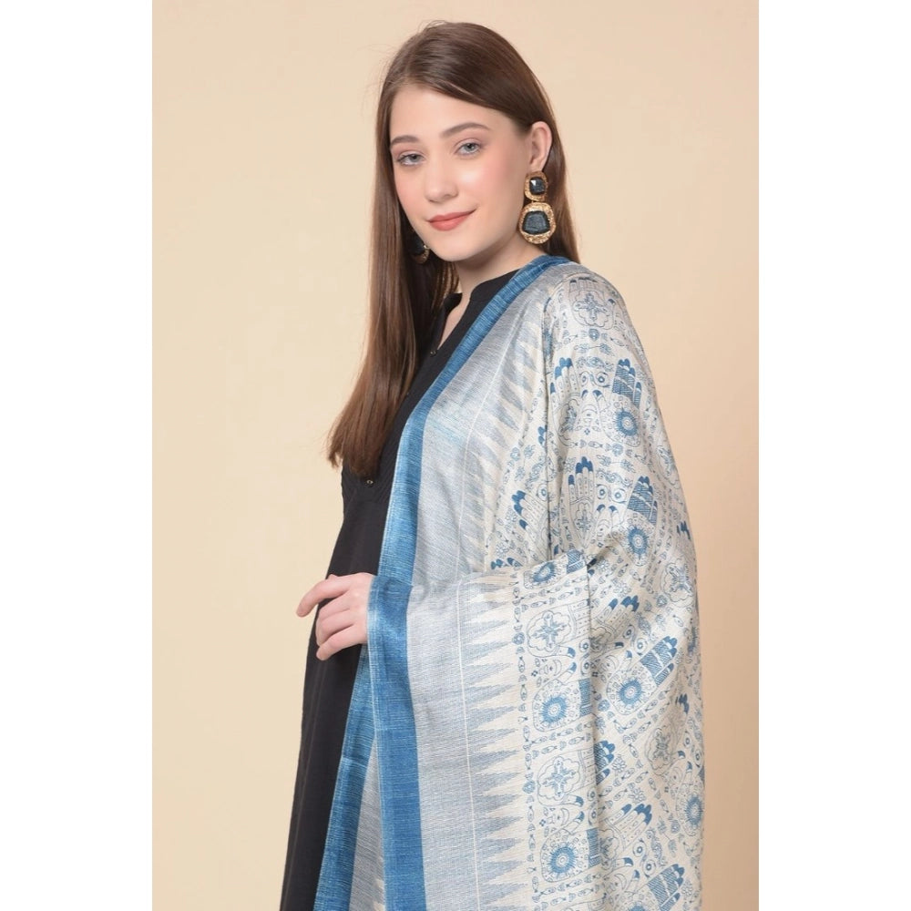 Women's Art Silk Printed Dupatta (Turquoise, Length: 2.25 to 2.50 Mtr)