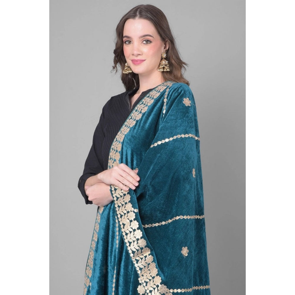 Women's Velvet Gotta Patti Dupatta (Teal, Length: 2.25 to 2.50 Mtr)