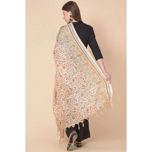 Women's Art Silk Printed Dupatta (White, Length: 2.25 to 2.50 Mtr)