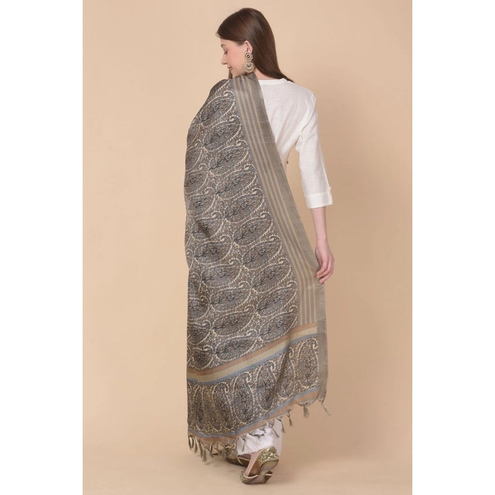 Women's Art Silk Printed Dupatta (Grey, Length: 2.25 to 2.50 Mtr)