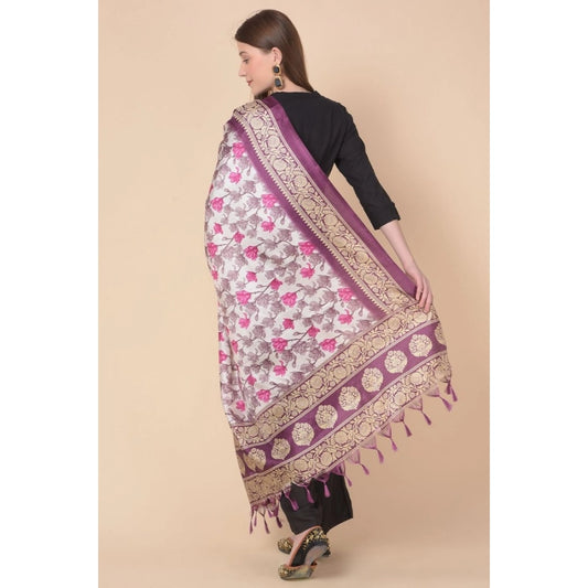 Women's Art Silk Printed Dupatta (Purple, Length: 2.25 to 2.50 Mtr)