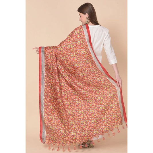 Women's Art Silk Printed Dupatta (Red, Length: 2.25 to 2.50 Mtr)