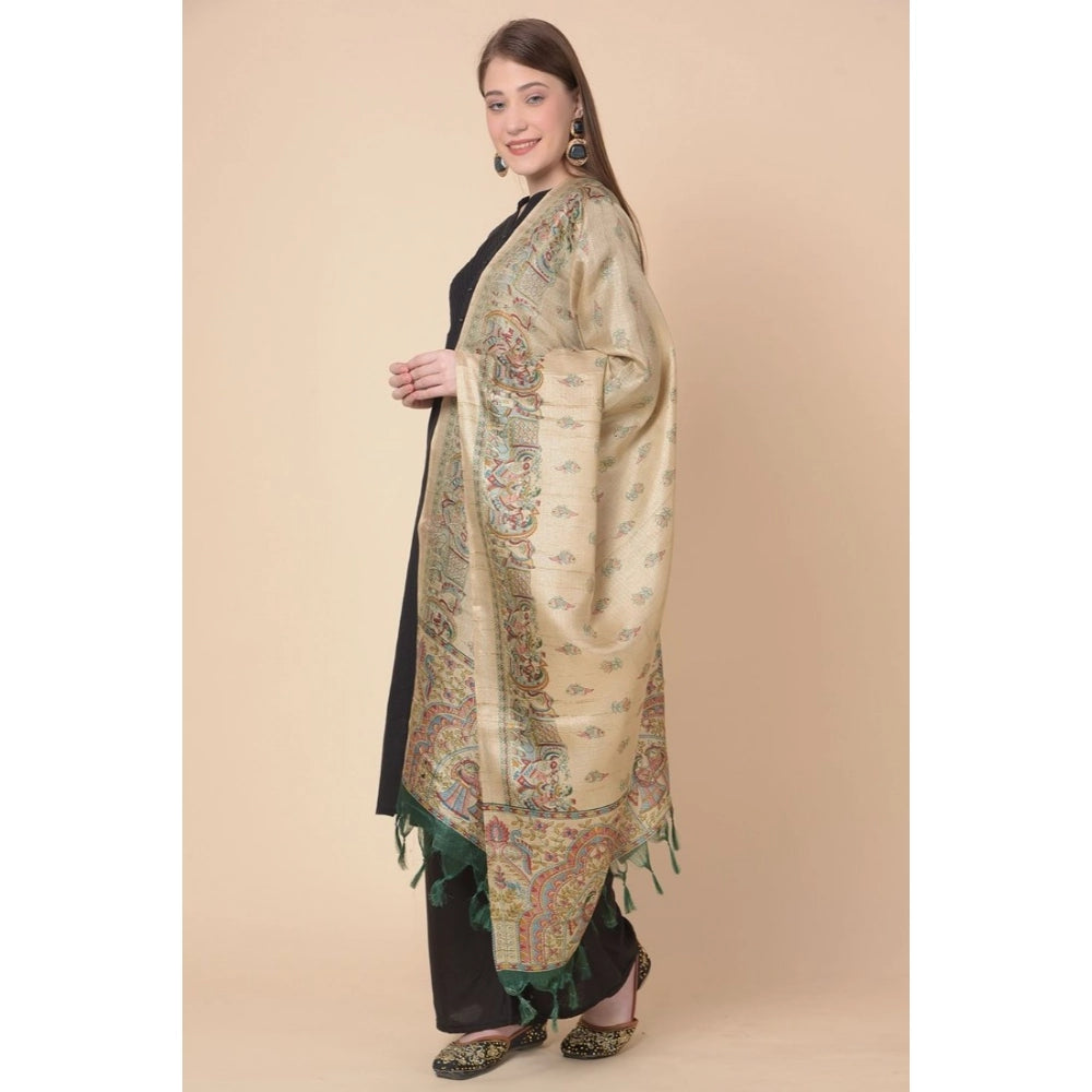 Women's Art Silk Printed Dupatta (Gold, Length: 2.25 to 2.50 Mtr)