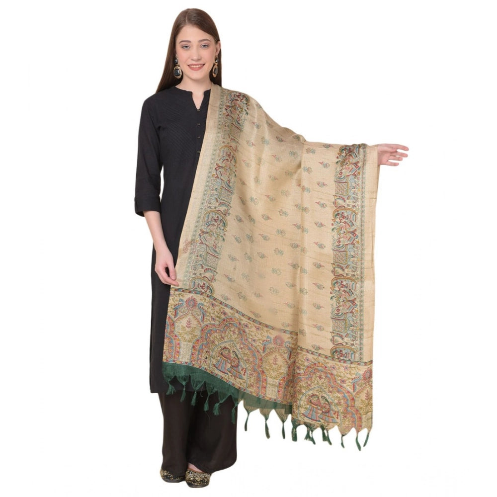 Women's Art Silk Printed Dupatta (Gold, Length: 2.25 to 2.50 Mtr)