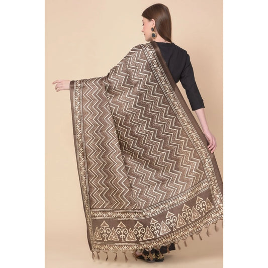 Women's Art Silk Printed Dupatta (Brown, Length: 2.25 to 2.50 Mtr)