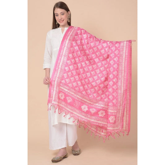 Women's Art Silk Printed Dupatta (Pink, Length: 2.25 to 2.50 Mtr)