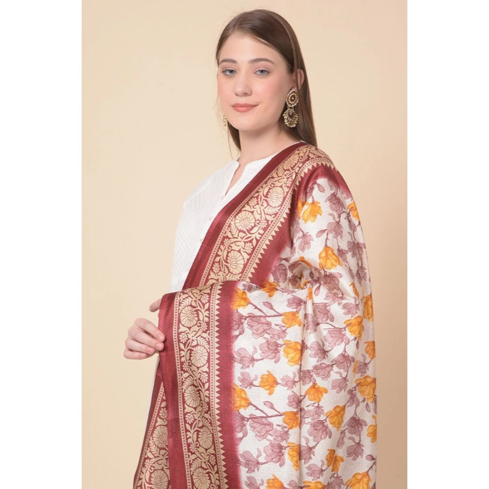 Women's Art Silk Printed Dupatta (Maroon, Length: 2.25 to 2.50 Mtr)