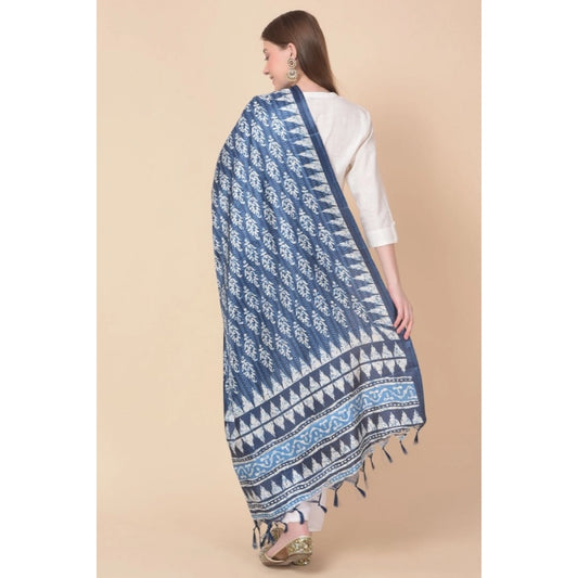 Women's Art Silk Printed Dupatta (Blue, Length: 2.25 to 2.50 Mtr)