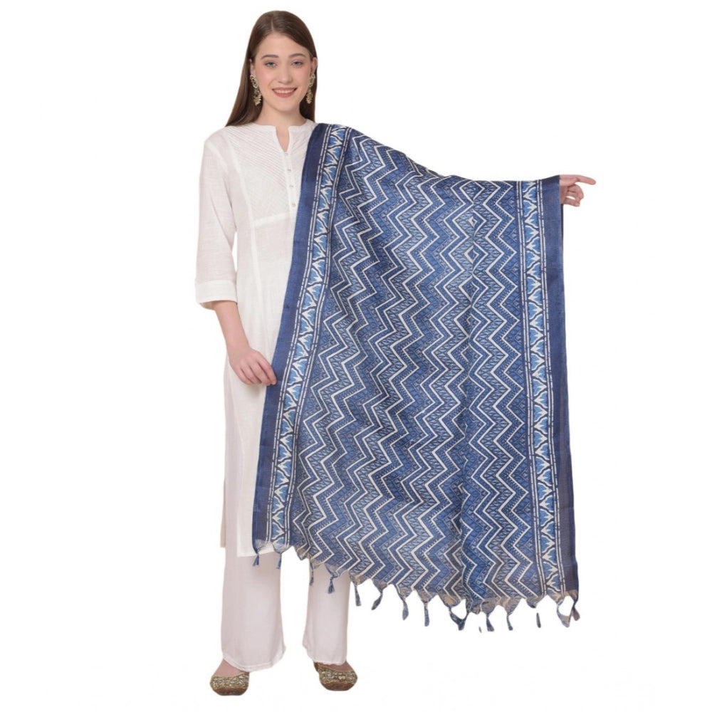 Women's Art Silk Printed Dupatta (Blue, Length: 2.25 to 2.50 Mtr)