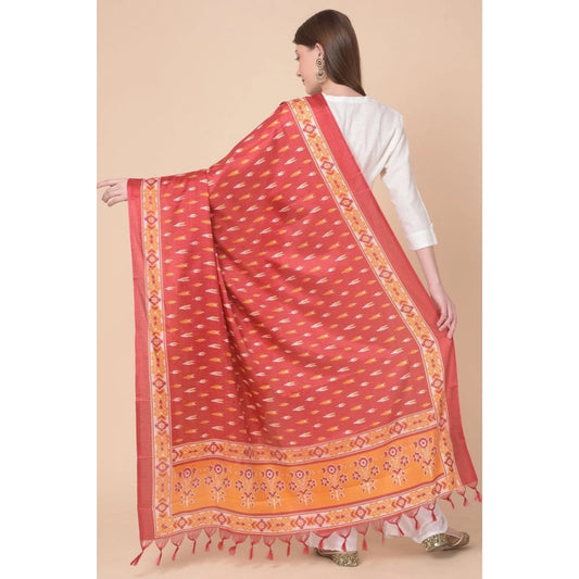 Women's Art Silk Printed Dupatta (Red, Length: 2.25 to 2.50 Mtr)