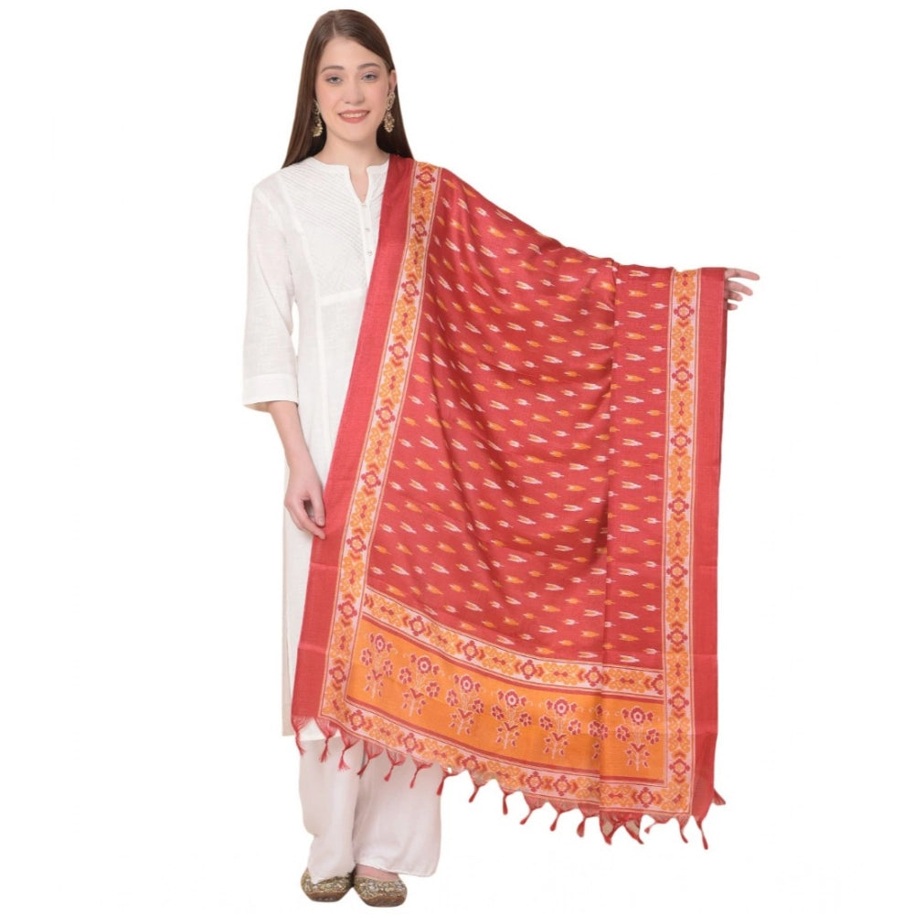 Women's Art Silk Printed Dupatta (Red, Length: 2.25 to 2.50 Mtr)