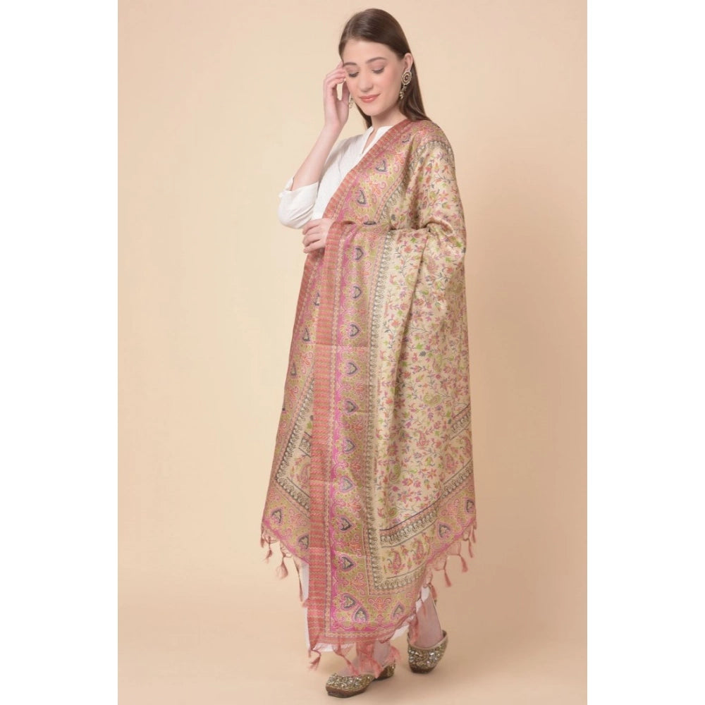 Women's Art Silk Printed Dupatta (Pink, Length: 2.25 to 2.50 Mtr)