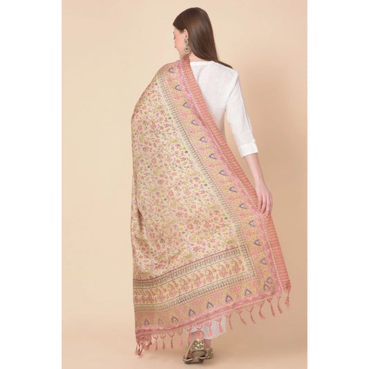 Women's Art Silk Printed Dupatta (Pink, Length: 2.25 to 2.50 Mtr)