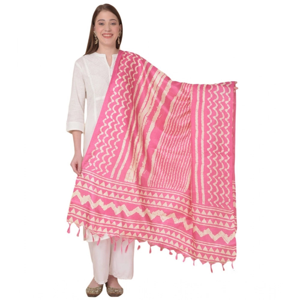 Women's Art Silk Printed Dupatta (Pink, Length: 2.25 to 2.50 Mtr)