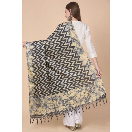 Women's Art Silk Printed Dupatta (Black, Length: 2.25 to 2.50 Mtr)