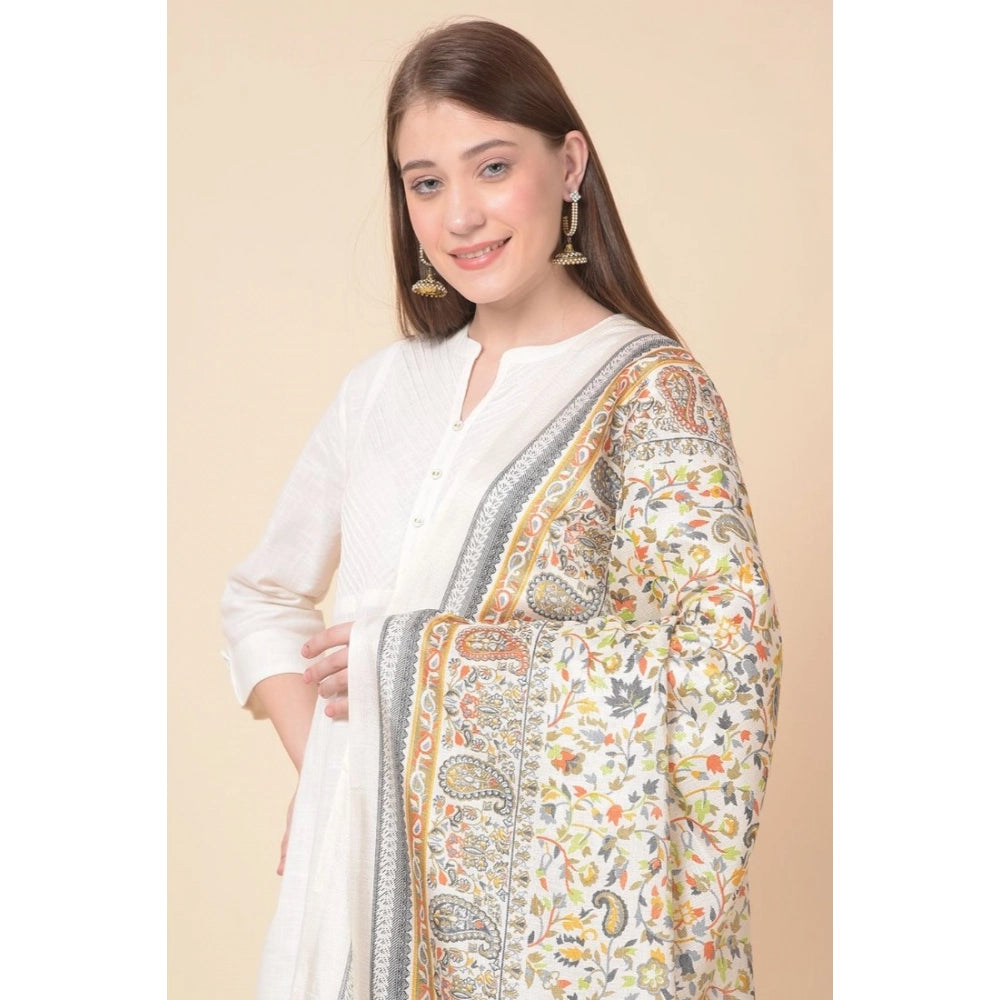 Women's Art Silk Printed Dupatta (White, Length: 2.25 to 2.50 Mtr)