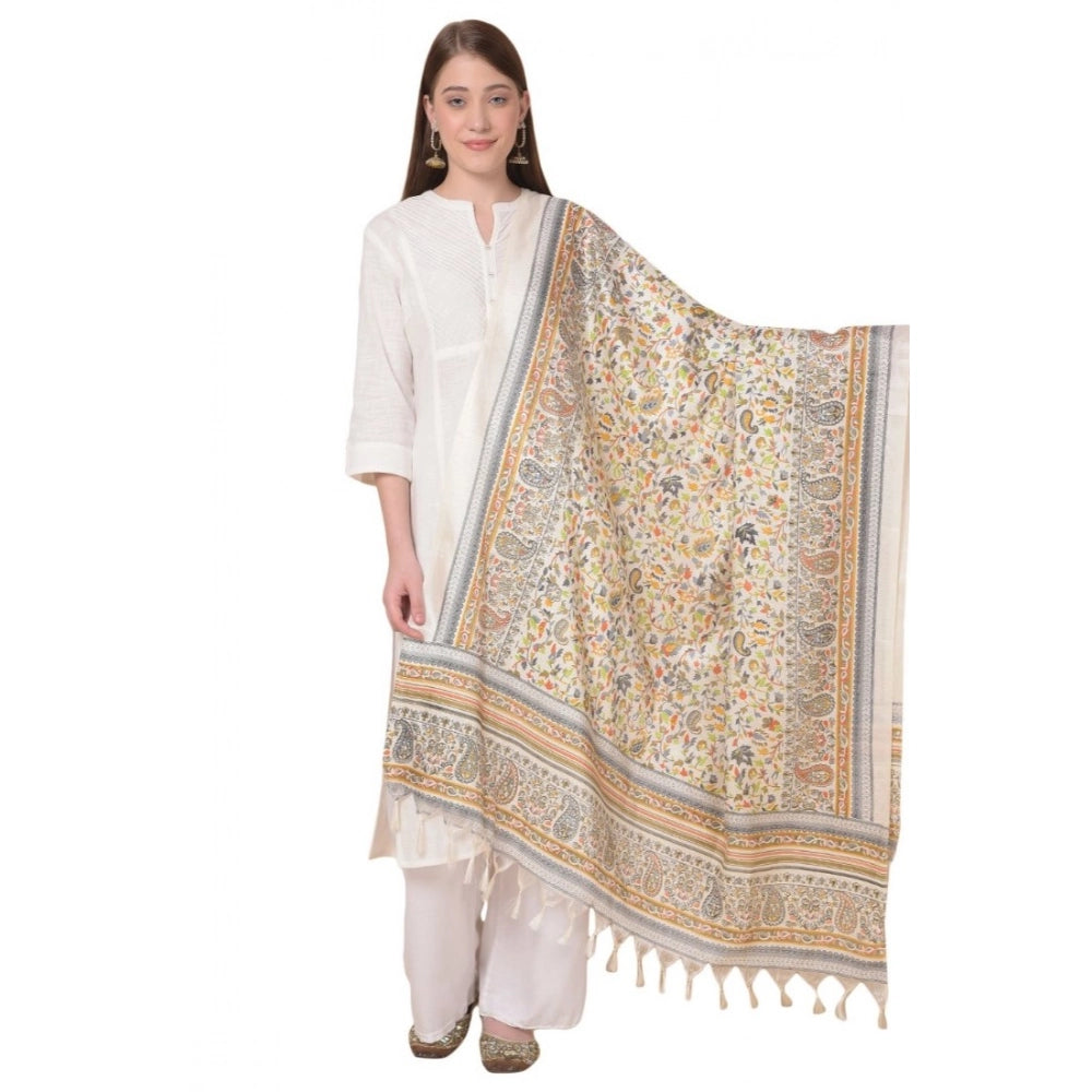 Women's Art Silk Printed Dupatta (White, Length: 2.25 to 2.50 Mtr)
